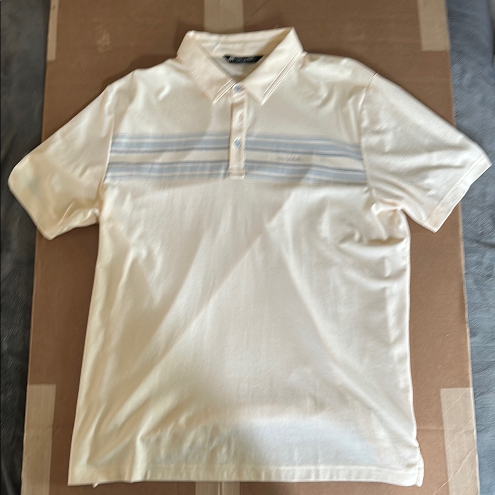 Travis Mathew Cream Polo Shirt with Gray Stripes *New, w/o tag*